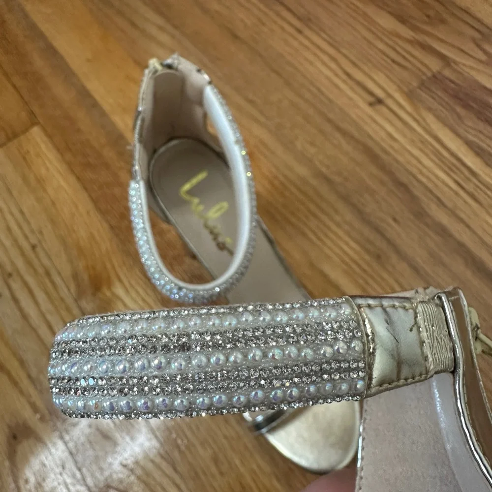 Lulus Cute Pearly Gold Metallic High Heels Block Heel - Picture 7 of 12